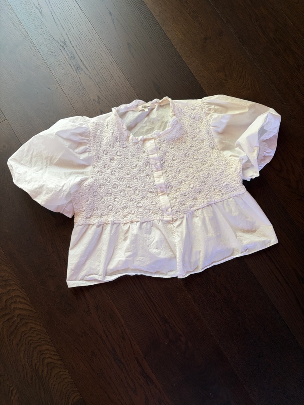 White Embroidered Puff-Sleeve Top